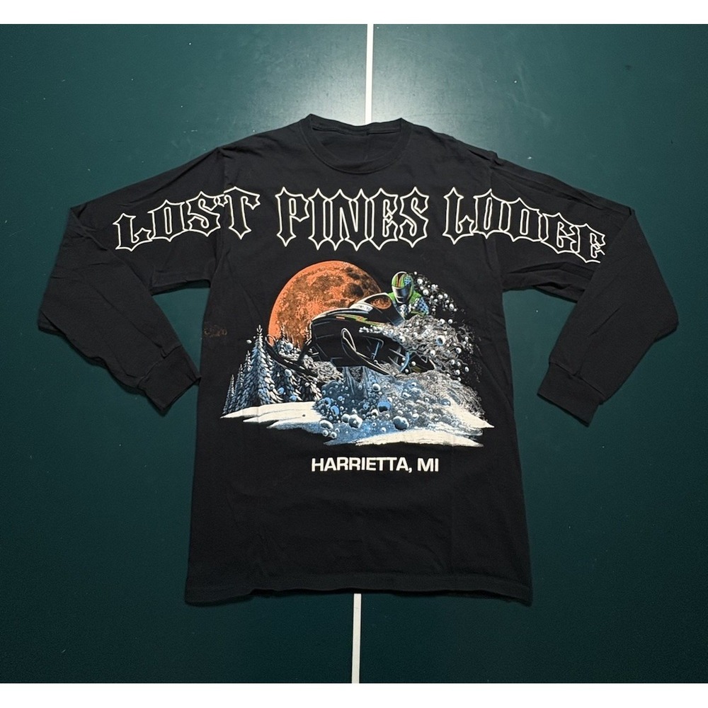 Lost Pines Lodge Harrietta Michigan Snowmobile T-Shirt Long Sleeve 2011 Size S/M